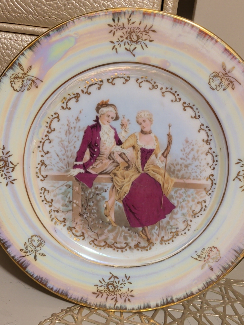 Iridescent Lusterware Collector Vintage Plate Courting Couple